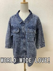 ワールド ワイド ラブ！ (WORLD WIDE LOVE!) ケミカルウォッシュ インディゴ色シャツ サイズ1