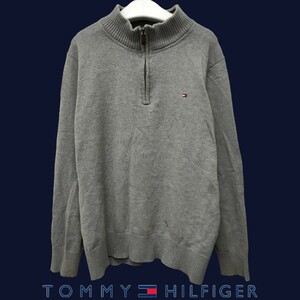 TOMMY HILFIGER /トミーヒルフィガー メンズ ハーフジッププルオーバー リブニット セーター グレー XLサイズ I-3389