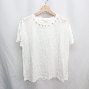 ◇ ⊂Φ jena espace merveilleux ジェナ パール装飾 コットン100％ 半袖 Tシャツ サイズF ホワイト レディース E