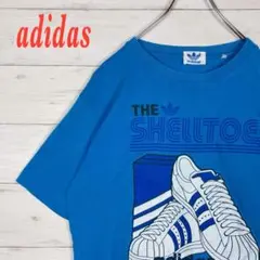 【adidas】Tシャツ☆青☆SHELLTOE☆トレフォイル☆ビッグプリント