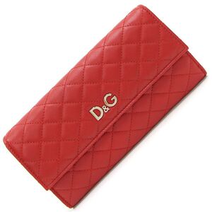 ドルチェ&ガッバーナ 二つ折り長財布 DPD389 レッド レザー 中古 ロングウォレット D&G キルティング 赤 ロゴ