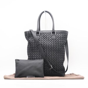 ☆安心の３大保証☆ ABランク ≪BOTTEGA VENETA ボッテガ ヴェネタ/２WAYバッグ≫ 641021 イントレチャート レザー ポーチ付き ブラック 美