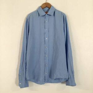 【爽やかなリネン100％】良品 HUGO BOSS ヒューゴボス リネンシャツ メンズ Sサイズ ブルー