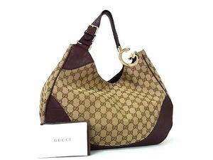 1円 ■美品■ GUCCI グッチ 203504 002404 GG柄 GGキャンバス×レザー ショルダーバッグ トートバッグ 肩掛けかばん ブラウン系 AY4950