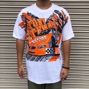 90s G Rags 72 Bootleg Y2K NASCAR ナスカー プリントTシャツ 半袖カットソー ホワイト ヴィンテージ コットン レーシング 白 車 XL