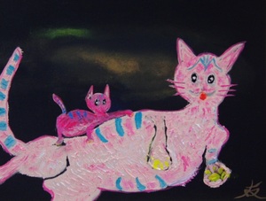 ≪国美協≫TOMOYUKI・友之、『親子ねこ』ネコ、猫、油彩画、F6号：40,9×31,8cm、油絵一点物、新品高級油彩額付、直筆サイン・真作保証付