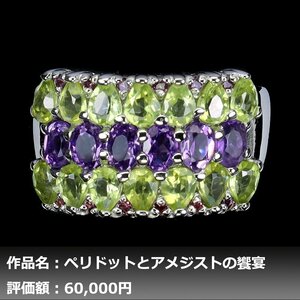 【1円新品】5.00ct 天然ペリドット&アメジスト&ガーネット K14WG仕上リング 17号｜作家モノ｜本物保証｜日宝協鑑別対応