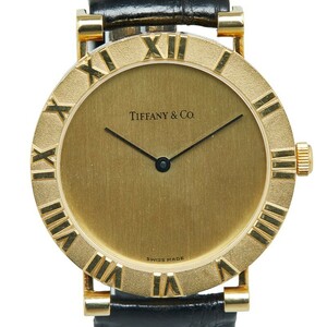 ティファニー アトラス 腕時計 D286.753 クオーツ K18 ゴールド レザー メンズ TIFFANY&Co. 【中古】