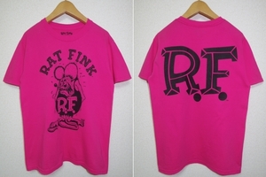 00s■RAT FINK ラットフィンク■プリント Tシャツ■メンズ S ピンク ロゴ■Ed Roth エドロス ホットロッド ビンテージ 90s 80s