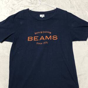 ビームス BEAMS ロゴプリント 半袖Tシャツ ネイビー Lサイズ 人気の大きいサイズ