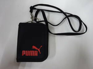 ( え-G1-1073 )PUMA プーマ 二つ折り財布 カード入れ お札入れ 小銭入れ コインケース ストラップ ブラック 黒 中古