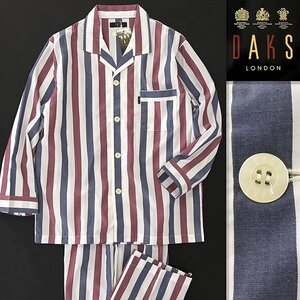 新品 ダックス 日本製 秋冬 コットン ストライプ セットアップ パジャマ L 赤 紺 白 【J48437】 メンズ DAKS LONDON シャツ パンツ