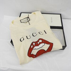 【美品】GUCCI グッチ 2019S/S リップスティックプリント Tシャツ クリーム系 生成り系 タグ付き サイズ：S 730100711 1126