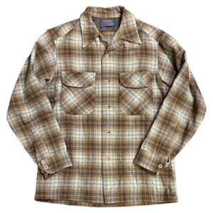 雰囲気抜群 PENDLETON 70s USA製 ビンテージ チェック 開襟 ウール ボードシャツ ウール ロカビリー ボックス Sサイズ フラップポケット