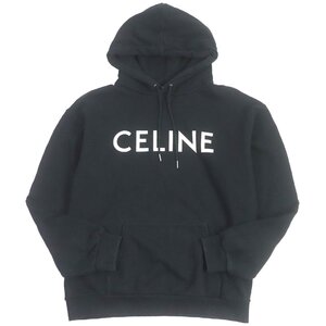 良品□CELINE セリーヌ 21SS 2Y321052H コットン100％ ロゴプリント プルオーバー フーディー パーカー ブラック M イタリア製 正規品