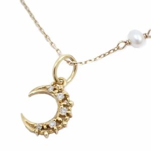 agete アガット ロング ムーン スライドボールチェーン 2WAY ネックレス K10/ダイヤモンド0.025ct/パール【いおき質店】