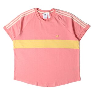 美品 adidas アディダス Tシャツ サイズ:6XO 22SS WALES BONNER ウェールズ ボナー パネル ボーダー ヘビー Tシャツ ピンク イエロー