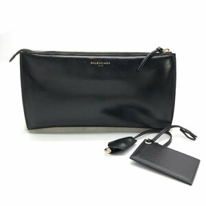 良品 BALENCIAGA バレンシアガ ロゴ ファー レザー クラッチ バッグ ブラック ホワイト a2471