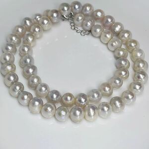 本真珠ネックレス 8-9mm ホワイトパープル系バロック真珠ネックレス パール　艶やか 天然パールネックレス