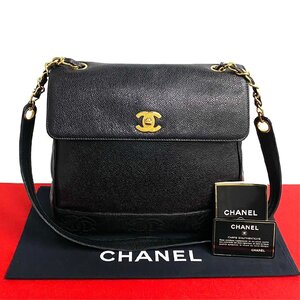 極 美品 カード シール有 4番台 CHANEL シャネル ターンロック キャビアスキン チェーン セミ ワン ショルダーバッグ ブラック 黒 32715