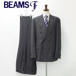 新品◆BEAMS F ビームスF シルク混 ストライプ柄 ダブル スーツ セットアップ グレー 58 8R