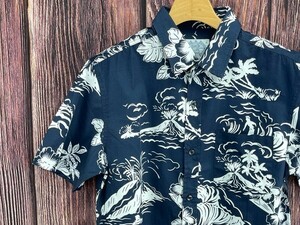 セレクト出品◆LS-1202.M【ボタニカル柄　Maui/ネイビー】総柄シャツ/半袖シャツ/夏/ヴィンテージ/アロハシャツ