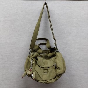 K653 KIPLING キプリング 2WAY ショルダー ハンド バッグ カーキ ナイロン フロント フラップ ポケット BAG カバン ゴリラ チャーム