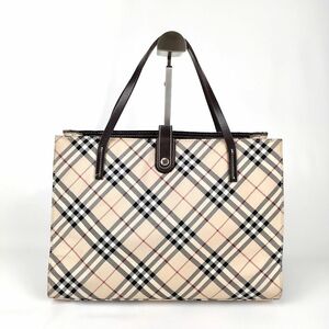 美品 BURBERRY BLUELABEL バーバリー ブルーレーベル トートバッグ ノバチェック ベージュ ナイロン×レザー