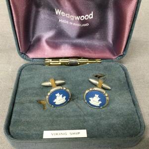 060205 257188 Wedgwood　ウエッジウッド　カフス　ジャスパー　船　ブルー×シルバーカラー　アクセサリー　スーツ小物　USED品