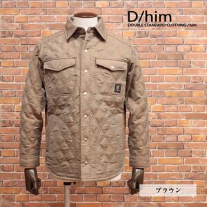 1円/秋冬/D/him/44サイズ/シャツジャケット 玉虫ツイル キルティング 中綿 防寒 アウター モダン 新品/茶色/ブラウン/jc229/