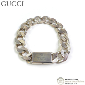 グッチ （GUCCI） 喜平 チェーン ブレスレット ストライプ 彫刻 エングレービング SV925 キヘイチェーン メンズ ＃21 シルバー（中古）