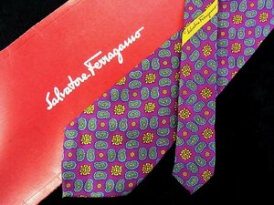 ♪今週の特売980円～♪3000♪良品【Ferragamo】フェラガモ【ペイズリー 花 小花 柄】ネクタイ♪