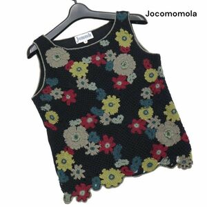 Jocomomola ホコモモラ シビラ 秋冬 花 フラワー刺繍♪ ウール ニット ノースリーブ カットソー Sz.40　レディース　K3T00536_9#N