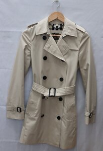 【中古美品】BURBERRY バーバリー THE KENSINGTON ケンジントン ロング トレンチコート サイズ4 ベージュ コットン100% イギリス製【漂亮】