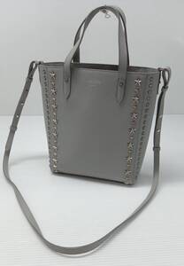 ★ JIMMY CHOO ジミーチュウ PEGASI TOTE レザー スタッズ 2WAY トートバッグ ショルダーバッグ グレー 通年