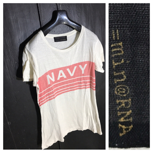 =min@RNA アールエヌエー 日本製 赤プリント NAVY ネイビー 半袖 プリント Ｔシャツ 白 ホワイト M