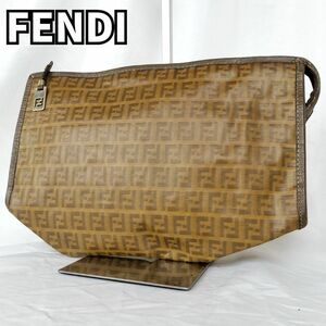 【洗練された存在感】　FENDI フェンディ　クラッチバッグ セカンドバッグ ズッキーノ 総柄 エナメル ヴィンテージ　ブラウン