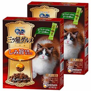 【まとめ買い】銀のスプーン キャットフード ドライ 三ツ星グルメ しみ旨 お魚仕立て まぐろ・かつお味にかつお節添え 192g×2 国産 ユニチ