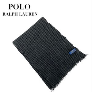 中古 ポロラルフローレン POLO RALPHLAUREN マフラー グレー 千鳥格子柄 男女兼用