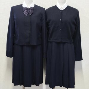 A537/T(中古)栃木県 佐野東高校 女子制服7点 /M/S-60/ジャケット/カーディガン/ブラウス/ジャンパースカート/リボン/濃紺/学生服/卒業生品