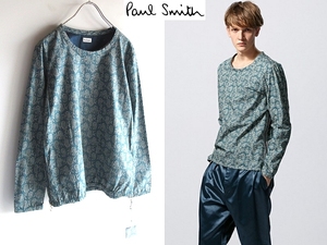 新品タグ付 Paul Smith ポールスミス メインライン サイドジップ ペイズリー総柄 ノーカラー スモッグシャツ S ブルーグリーン COLLECTION