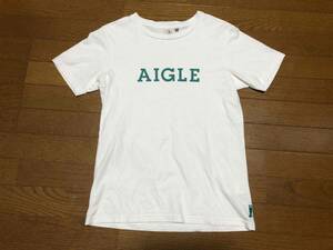 ★即決★AIGLE　エーグル★半袖プリントTシャツ★白×グリーン★Sサイズ★レインブーツ刺繍★フレンチアウトドア★送料230円★