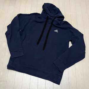 和479★ adidas アディダス スウェット パーカー フーディ ロゴプリント O ネイビー メンズ