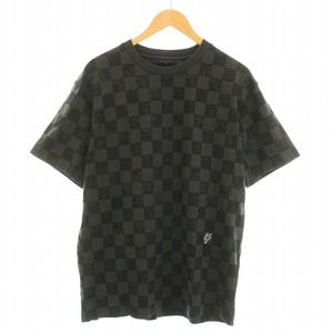 LOUIS VUITTON 21AW インサイドアウト ダミエ Tシャツ カットソー 半袖 クルーネック 総柄 ロゴ L 黒 チャコールグレー HLY32W