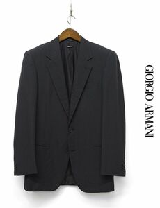 P265/美品 黒ラベル GIORGIO ARMANI テーラードジャケット シルク混 総裏 2つボタン ノーベント 46 M 黒 ダークグレー イタリア製