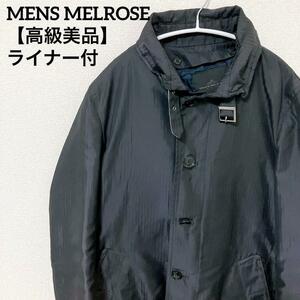 【高級美品】merlot　メンズメルロー シャドーストライプスタンドカラー　ジャケット ライナー　ブルゾン　アウター　Mサイズ　ブラック