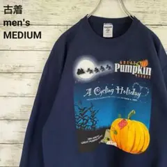 古着 JERZEES ジャージーズ スウェット パンプキン ハロウィン 紺 M