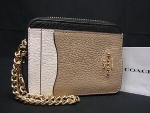 1円 ■美品■ COACH コーチ C1886 レザー パスケース カードケース 定期入れ レディース ブラウン系×ブラック系 AY4588