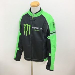 MONSTER ENERGY メッシュライディングジャケット 美品 ライダース バイクウェア 春夏用 XLサイズ グリーン モンスターエナジー N19351●