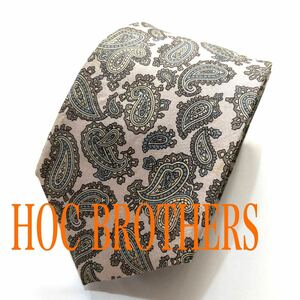 ネクタイ HOC Brothers イタリア生地　SILK ペーズリー柄　日本縫製　淡いベージュ系　シック　上品　ビジネス　小さなシミ有り　即決